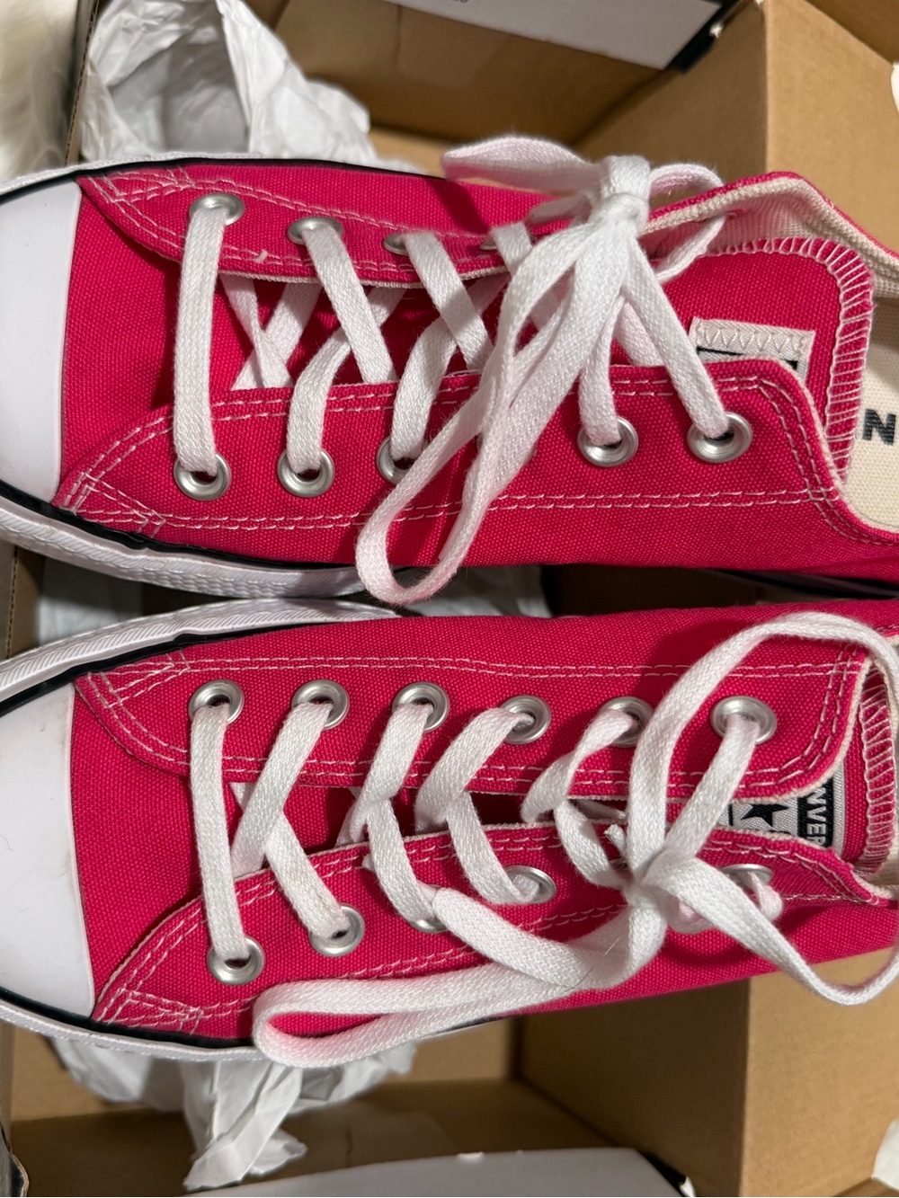 Converse Kids Hot Pink Low Top Canvas Sneakers with White Laces